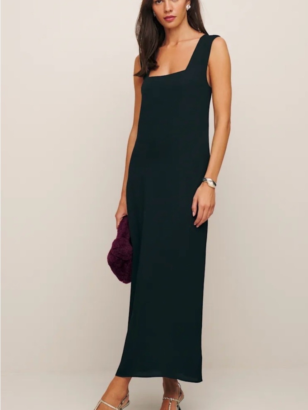 Reformation Black Sleeveless Square-Neck Maxi Dress